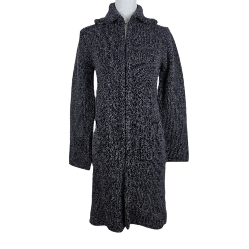 J Crew Sweater Coat Duster Womens M Blue Longline Collar Knit Alpaca blend